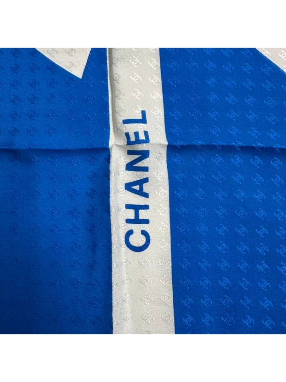 Chanel Ribbon Pattern Silk Scarf Blue - Picture 8 of 8